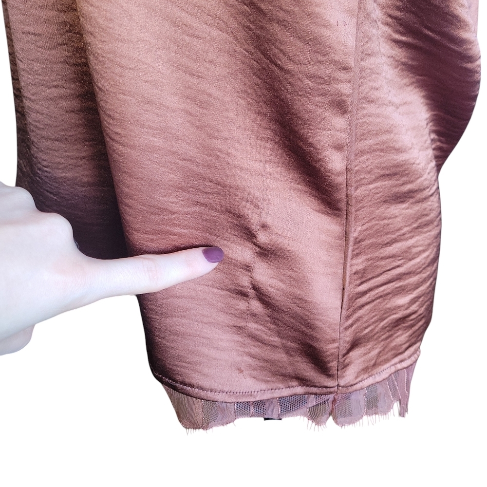 Frye NWT Brown Satin Eli Lace-Trim Racerback Tank Women's Size M FLAWS - Picture 12 of 16